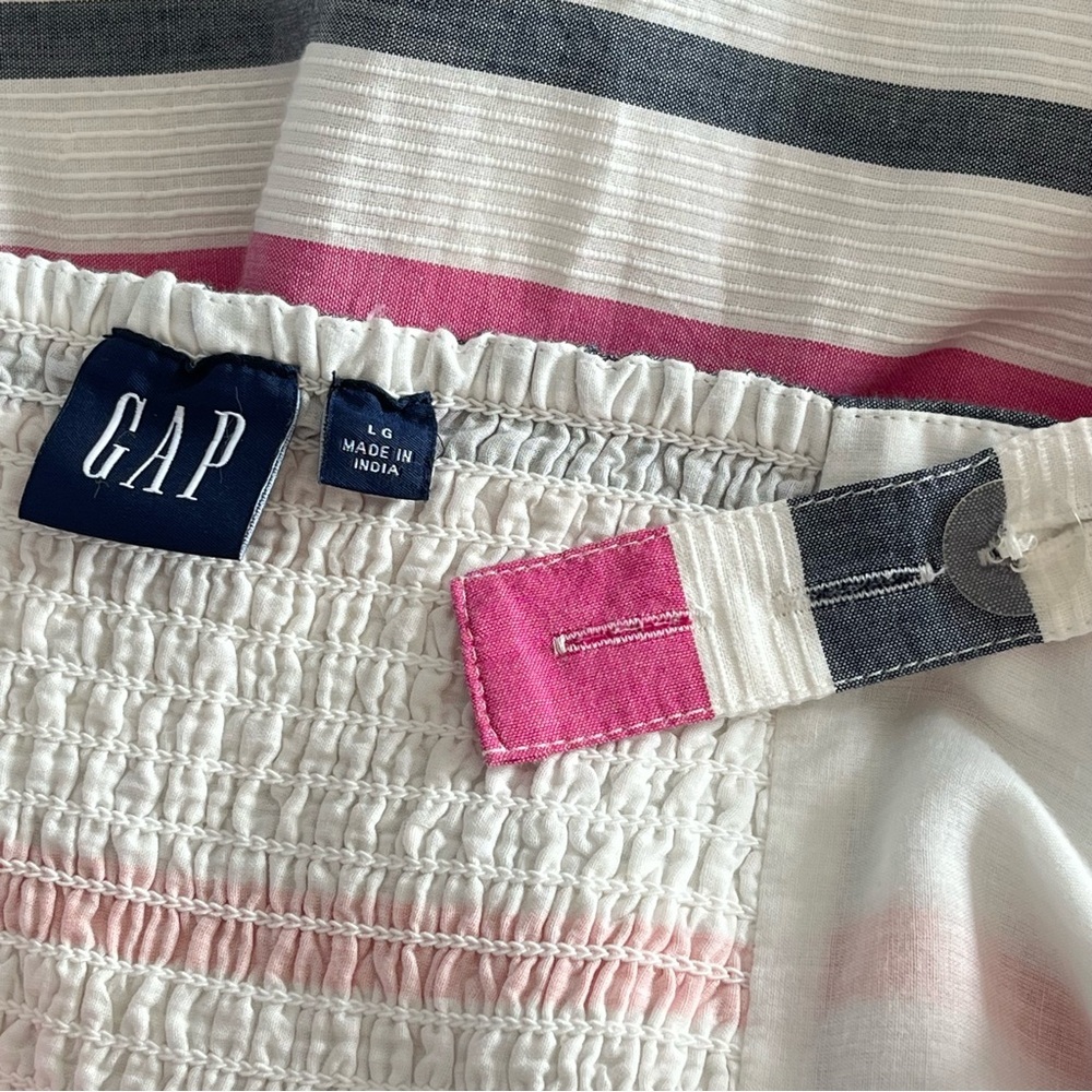 GAP White Rainbow Striped Cotton Square Neck Maxi Dress Women's Large Vacation - Picture 10 of 13